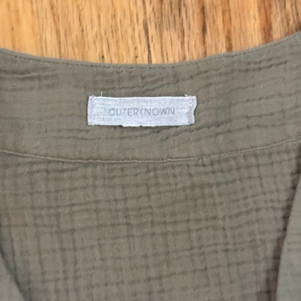 Outerknown Organic Cotton Gauze VNeck SS Top Shirt Sage Green Large Fall - Picture 3 of 8